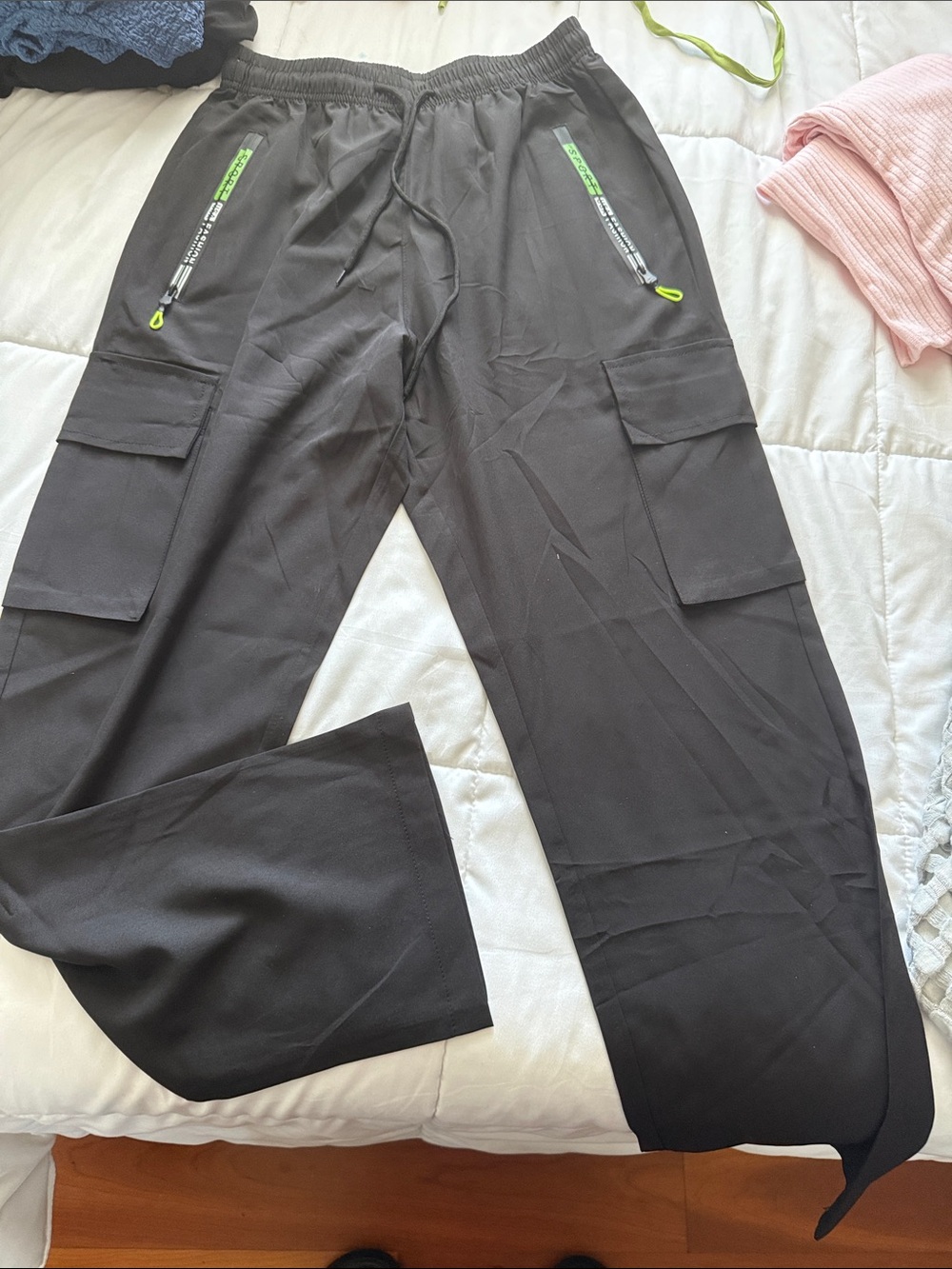 Black Cargo Jogger Pants with Reflective Accent
